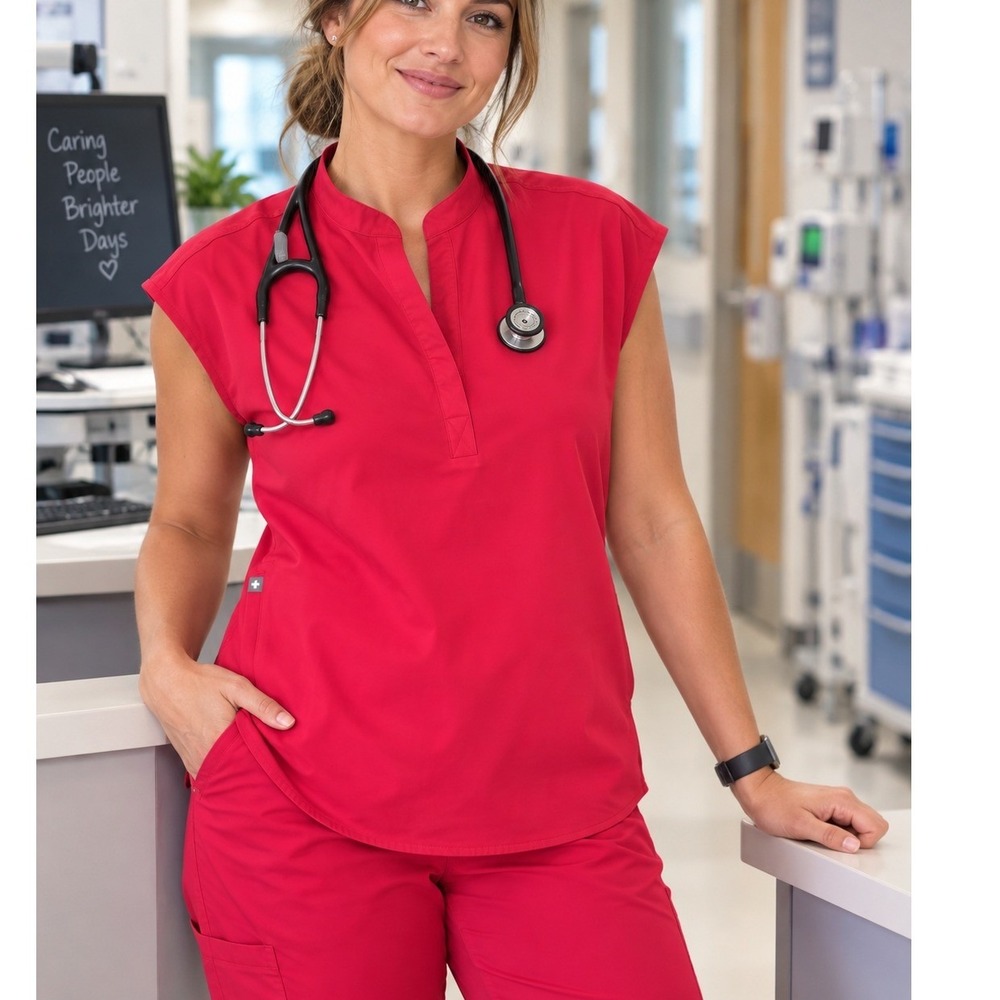 Figs Rafaela Scrub Top Womens Small Pink Excellent Sleeveless Mandarin Collar